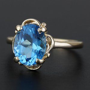 14k Gold Blue Topaz Vintage Cocktail Ring
